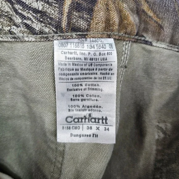 Carhartt B158 CMO RealTree Camo Men's Dungaree 36x34 Canvas Pants Carpenter